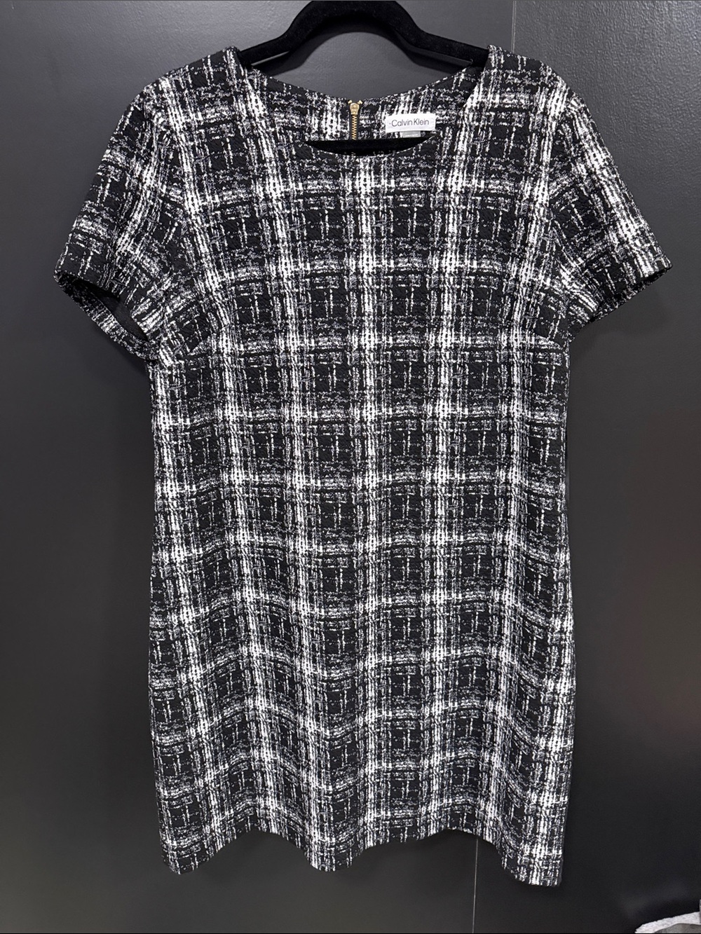 Calvin Klein Black & White Plaid Tweed Dress